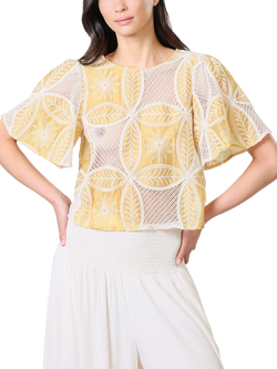 Traffic People Rene Embroidered Floral Top, Yellow, Yellow