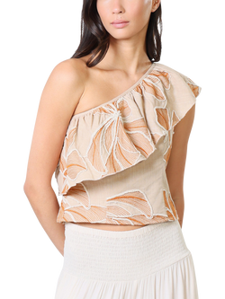 Traffic People Bella Floral Pure Linen Top, Brown, Brown