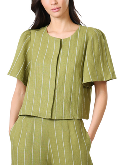 Traffic People Daisy Stripe Pure Linen Top, Green, Green