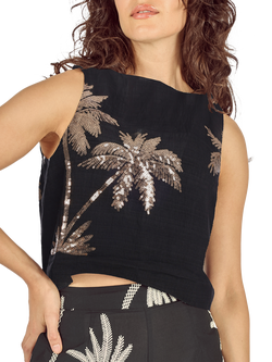 Traffic People Evie Palms of Gold Top, Black/Gold, Black/Gold