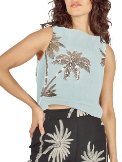Traffic People Evie Palms of Gold Top, Blue/Gold, Blue/Gold