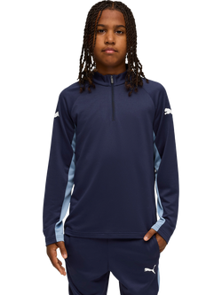 PUMA Kids' Long Sleeve Quarter-Zip Slim Top, Navy/White/Zen Blue