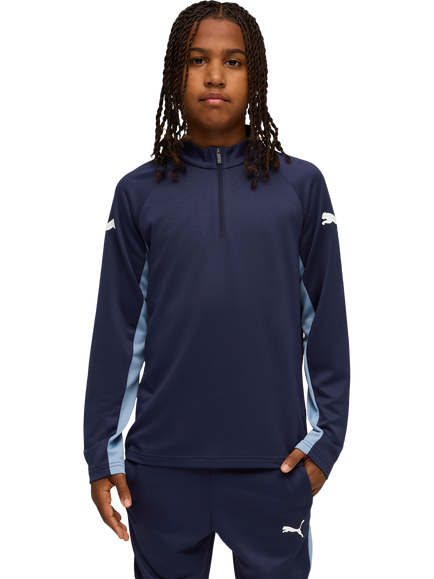 PUMA Kids' Long Sleeve Quarter-Zip Slim Top, Navy/White/Zen Blue