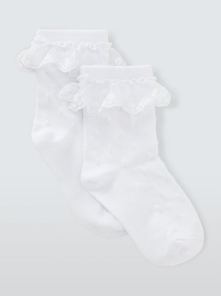 John Lewis Kids' Cotton Rich Frill Ankle Socks, Pack of 2, White, White