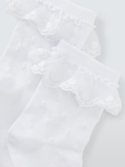 John Lewis Kids' Cotton Rich Frill Ankle Socks, Pack of 2, White - view 2, White