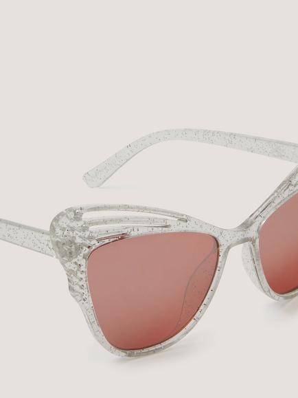 Monsoon Kids' Glitter Butterfly Sunglasses, Silver/Orange - view 2, Silver/Orange