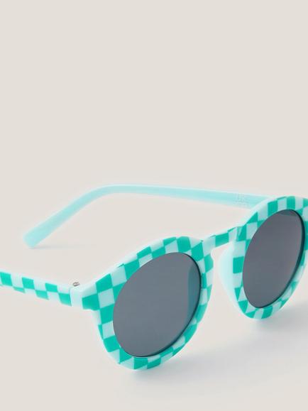 Monsoon Baby Checkerboard Round Sunglasses, Blue - view 2, Blue