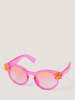Monsoon Kids' Hibiscus Glitter Round Sunglasses, Pink, Pink