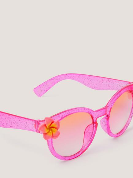 Monsoon Kids' Hibiscus Glitter Round Sunglasses, Pink - view 2, Pink