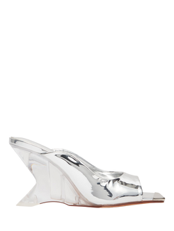 Mallet Amber Patent Leather Wedge Heel Sandals, Silver