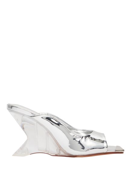 Mallet Amber Patent Leather Wedge Heel Sandals, Silver