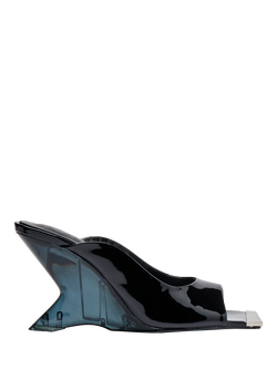 Mallet Amber Patent Leather Wedge Heel Sandals, Black