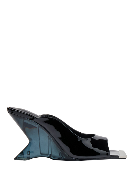 Mallet Amber Patent Leather Wedge Heel Sandals, Black