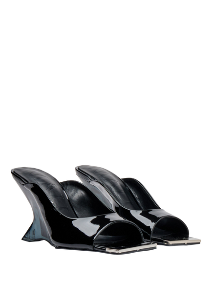 Mallet Amber Patent Leather Wedge Heel Sandals - view 2, Black