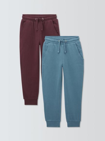 John Lewis Kids' Cotton Joggers, Pack of 2, Blue Fusion/Fig, Blue Fusion/ Fig