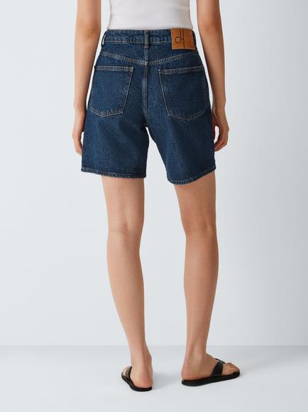 John Lewis Mid Rise Denim Shorts - view 2, Deep Blue