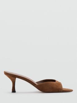 Mango Suede Open Toe Heeled Sandals, Brown, Brown