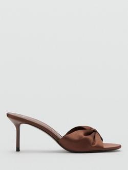 Mango Knotted Bow Heeled Mule Sandals, Chocolate, Chocolate