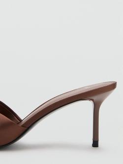 Mango Knotted Bow Heeled Mule Sandals, Chocolate - view 2, Chocolate