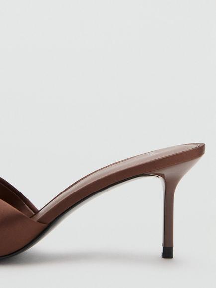 Mango Knotted Bow Heeled Mule Sandals, Chocolate - view 2, Chocolate