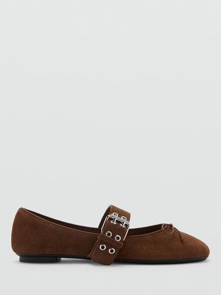 Mango Round Toe Buckle Strap Pumps, Chocolate, Chocolate