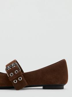 Mango Round Toe Buckle Strap Pumps, Chocolate - view 2, Chocolate