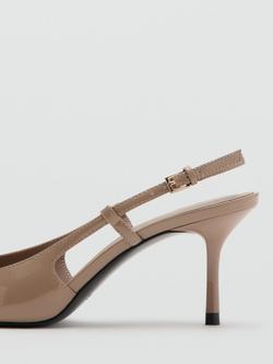 Mango Patent Pointed Toe Ankle Strap Court Shoes, Beige - view 2, Beige
