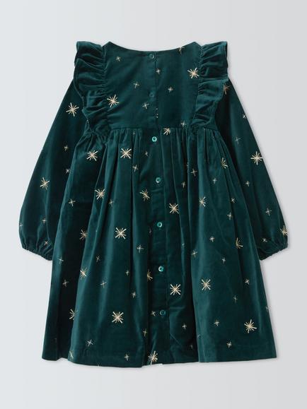 John Lewis Heirloom Collection Kids' Embroidered Stars Velvet Dress, Dark Sea - view 2, Dark Sea