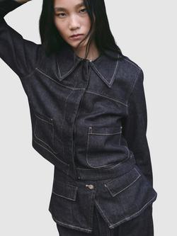 Mango Cropped Denim Jacket, Indigo, Indigo