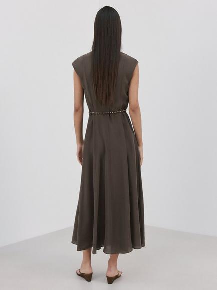 Mango V-Neck Midi Dress, Brown - view 2, Brown