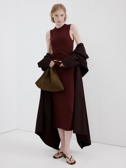 Mango Cotton Sleeveless Midi Dress, Wine, Wine
