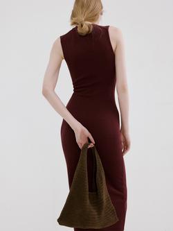 Mango Cotton Sleeveless Midi Dress, Wine - view 2, Wine