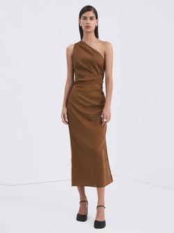 Mango Asymmetric Neck Midi Dress, Tobacco, Tobacco