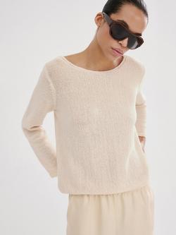 Mango Relaxed Round Neck Jumper, Sand, Sand