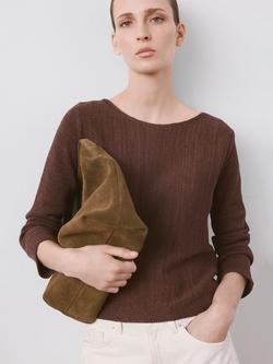 Mango Relaxed Round Neck Jumper, Chocolate, Chocolate