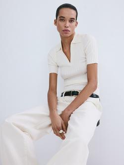 Mango Rib Knit Polo Shirt, Neutral, Neutral