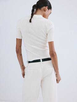 Mango Rib Knit Polo Shirt, Neutral - view 2, Neutral