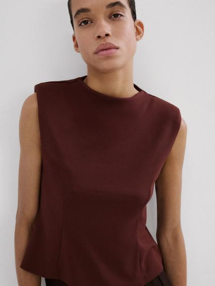 Mango Camiseta Sleeveless Top, Bordeaux, Bordeaux