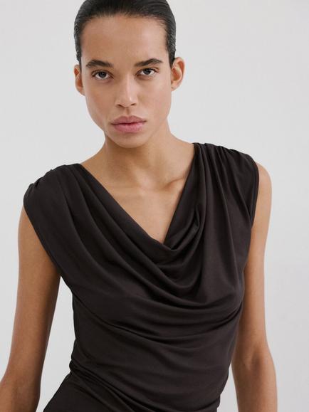 Mango Camiseta Cowl Neck Sleeveless Top, Brown, Brown