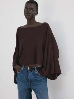 Mango Capa Salvio Asymmetric Neck Cape Top, Wine, Wine