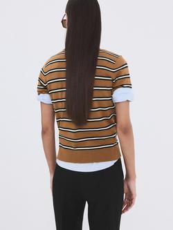 Mango Stripe Knit Polo Shirt, Caramel - view 2, Caramel
