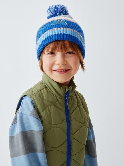 John Lewis Kids' Stripe Monster Bobble Hat, Blue, Blue
