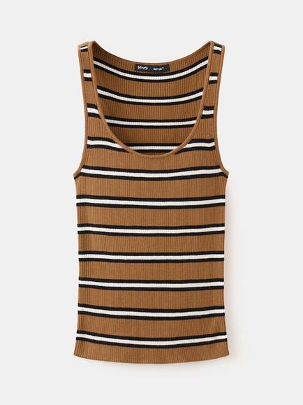 Mango Stripe Knit Vest Top, Caramel, Caramel