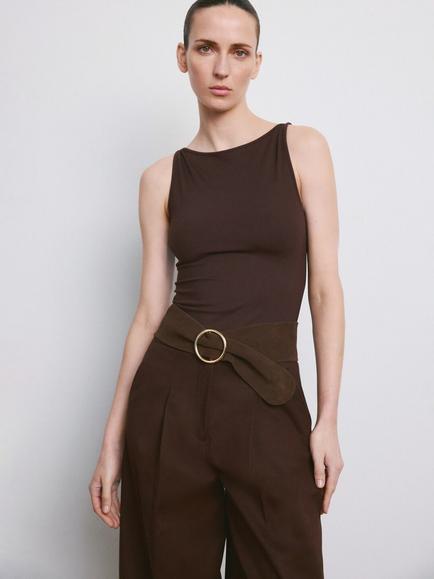 Mango Round Neck Tank Top, Brown