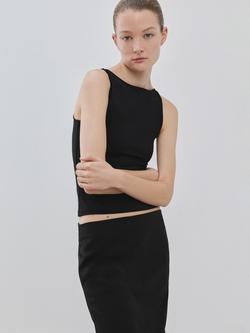 Mango Round Neck Tank Top, Black