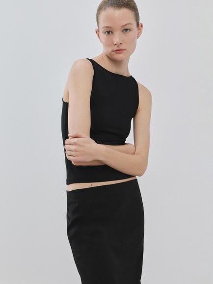 Mango Round Neck Tank Top, Black