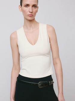 Mango V-Neck Cropped Tank Top, Natural, Natural