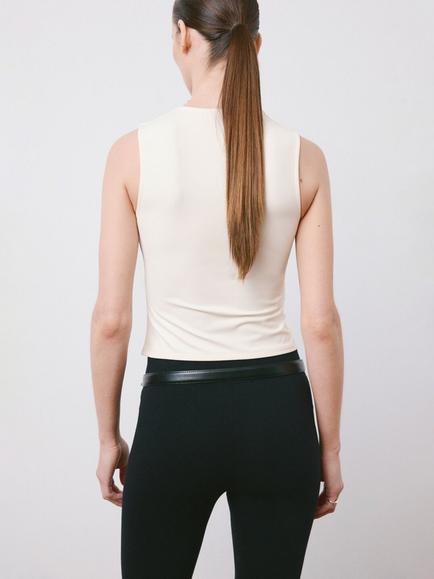 Mango V-Neck Cropped Tank Top, Natural - view 2, Natural