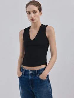 Mango V-Neck Tank Top, Black