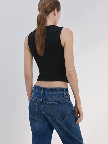 Mango V-Neck Tank Top - view 2, Black